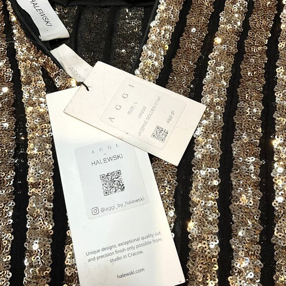 AGGI by Halewski  "Jasmine Golden Star" Sequin Dress Size L - Picture 4 of 8
